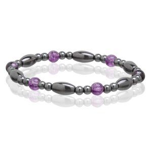 Magnetic Hematite Bracelet, Beaded Gemstone Stretchable Amethyst Bracelet